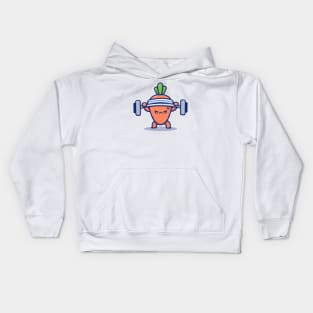 Cute Carrot Lifting Barbell Kids Hoodie